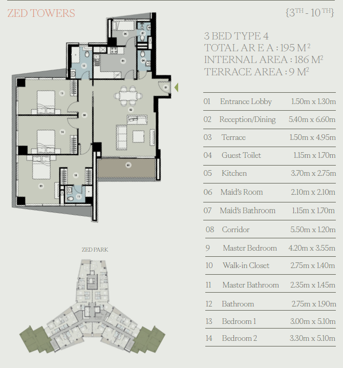 Floor plan for apartment at Zed Tower