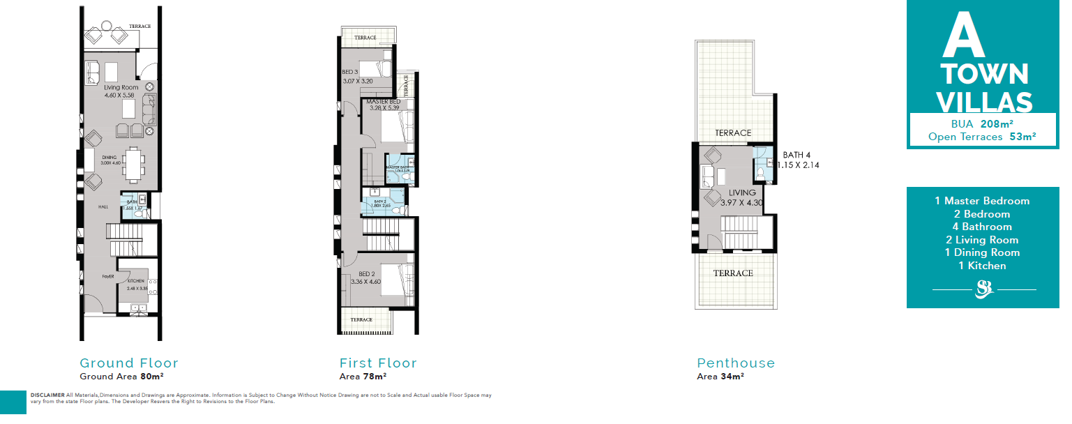 Floor plan for townhouse at Smeralda Bay Sidi Heneish -Sbay