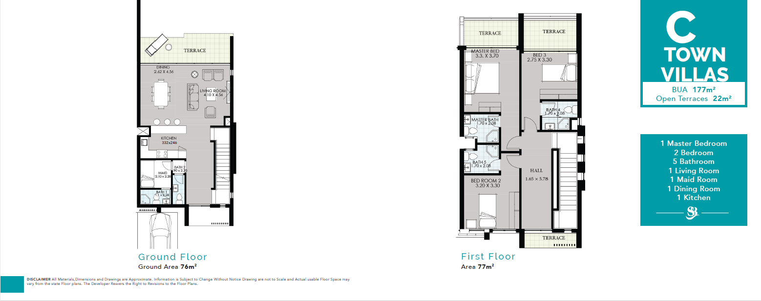 Floor plan for townhouse at Smeralda Bay Sidi Heneish -Sbay