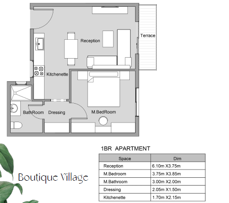 Floor plan for apartment at Boutique Village