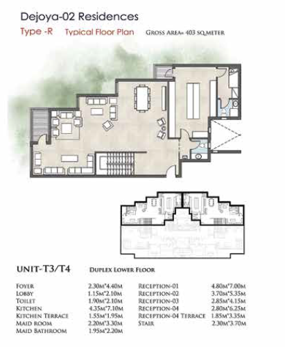 Floor plan for duplex at De Joya 2