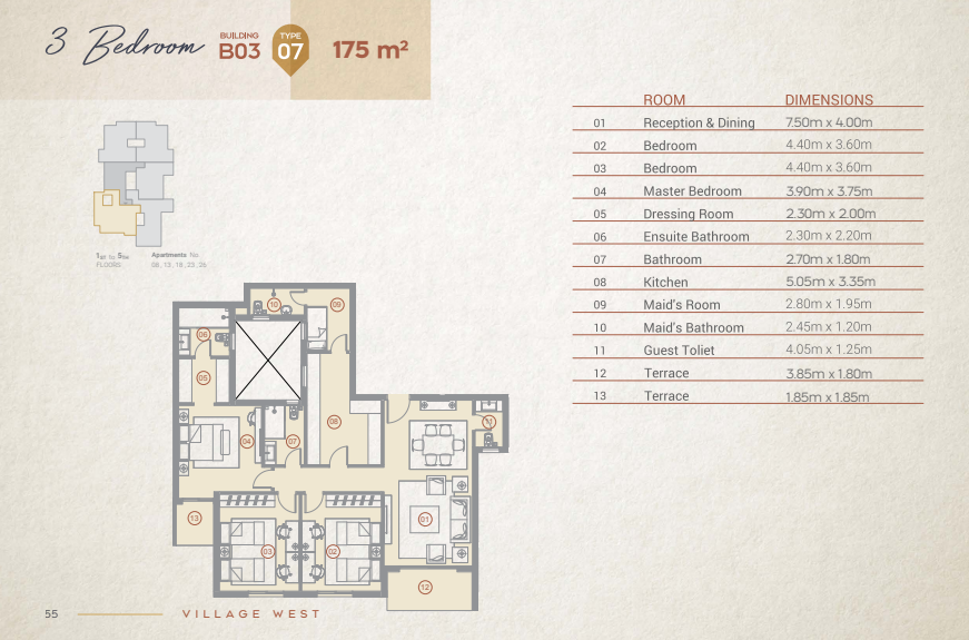 Floor plan for apartment at Village West