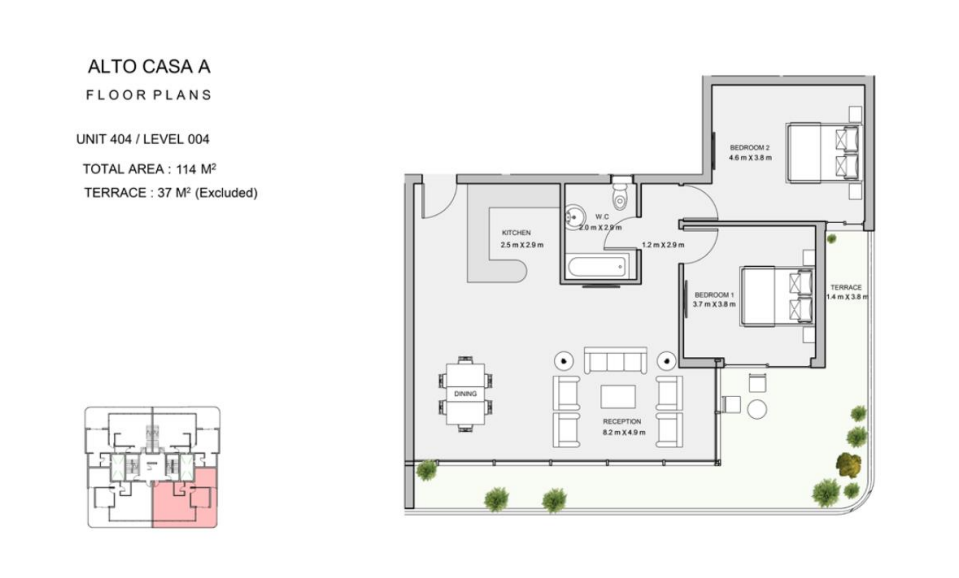 Floor plan for duplex at Atika