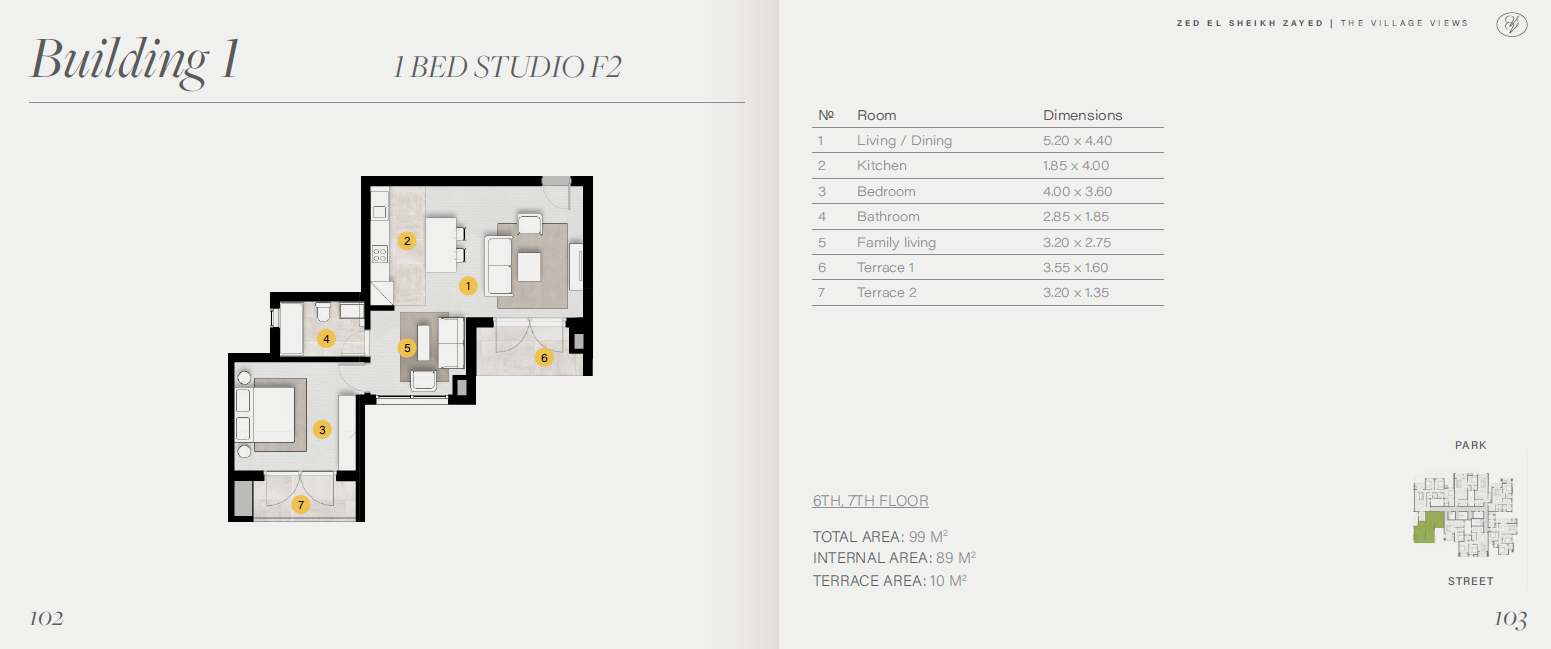 Floor plan for studio at ZED
