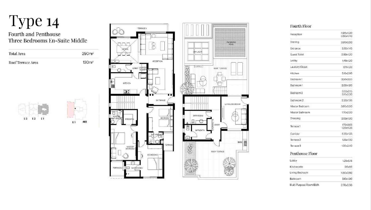 Floor plan for penthouse at Trio