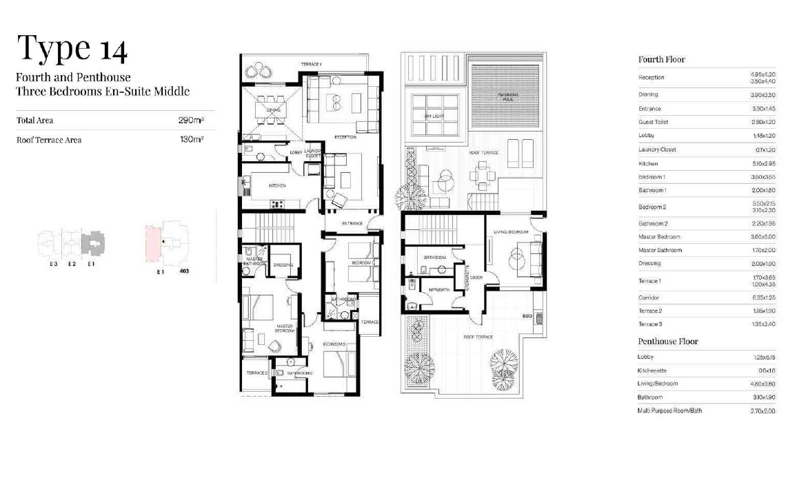 Floor plan for penthouse at Trio