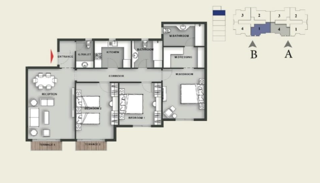 Floor plan for apartment at Aliva Mountain View Mostakbal City