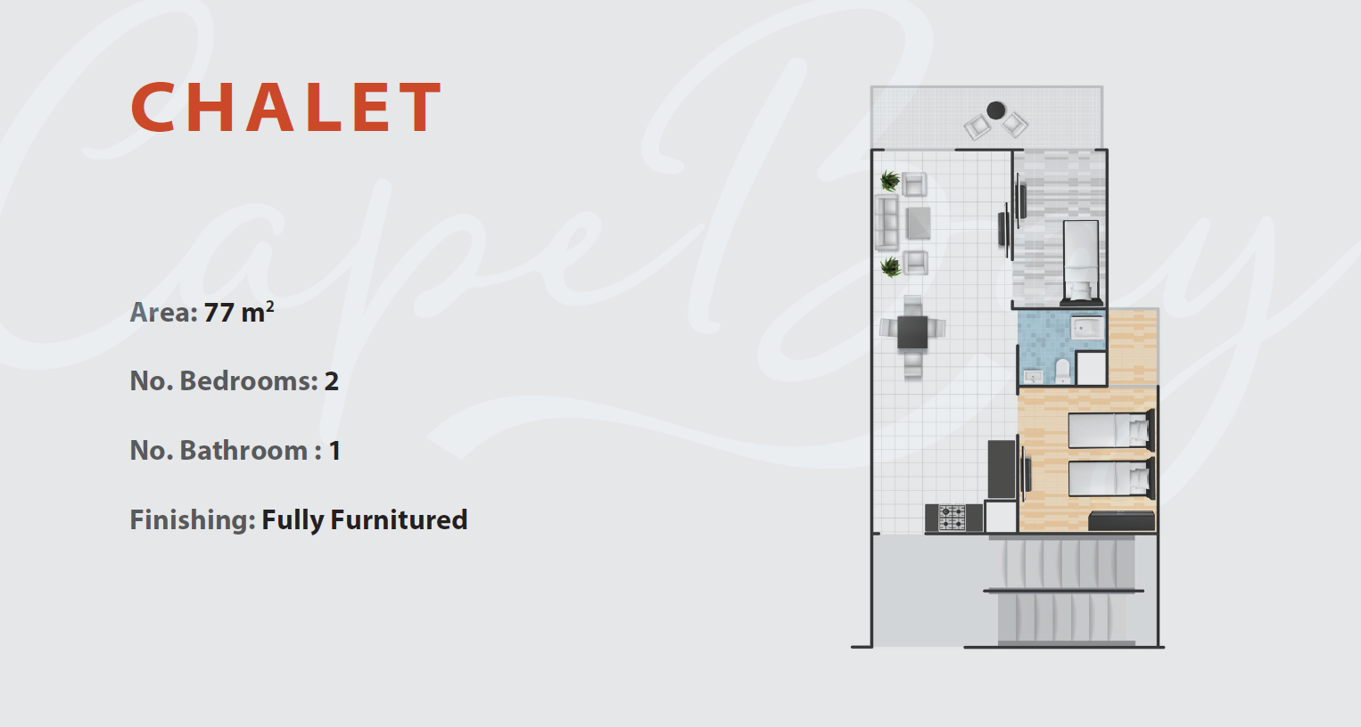 Floor plan for chalet at Cape Bay Blumar Lasirena