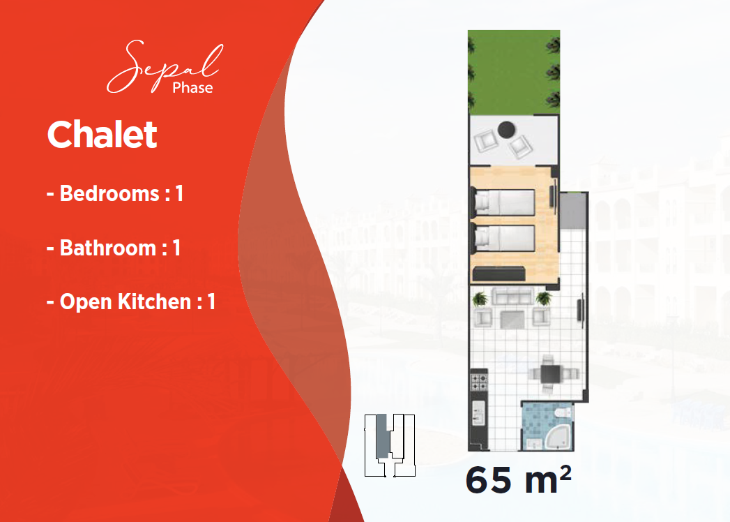 Floor plan for chalet at Lasirena Palm Beach