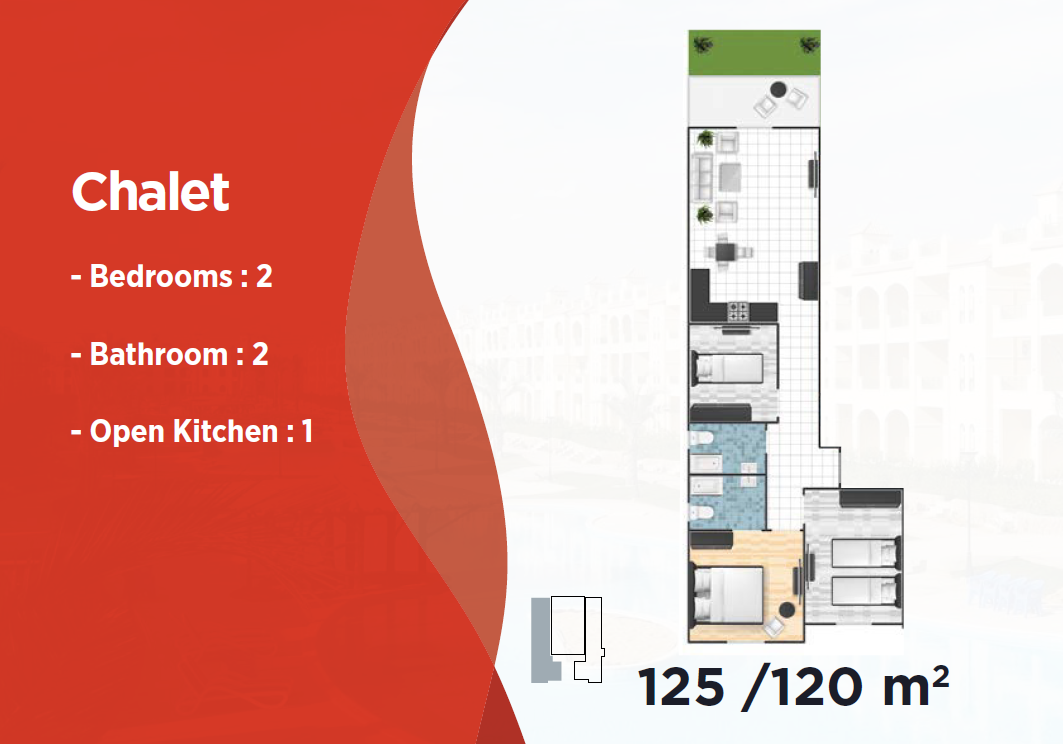 Floor plan for chalet at Lasirena Palm Beach