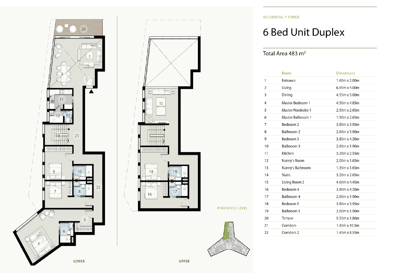 Floor plan for duplex at Zed Tower