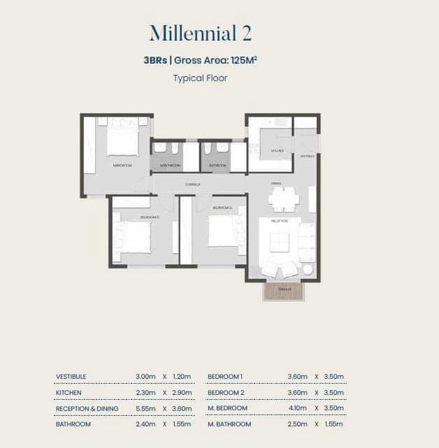 Floor plan for apartment at Aliva Mountain View Mostakbal City