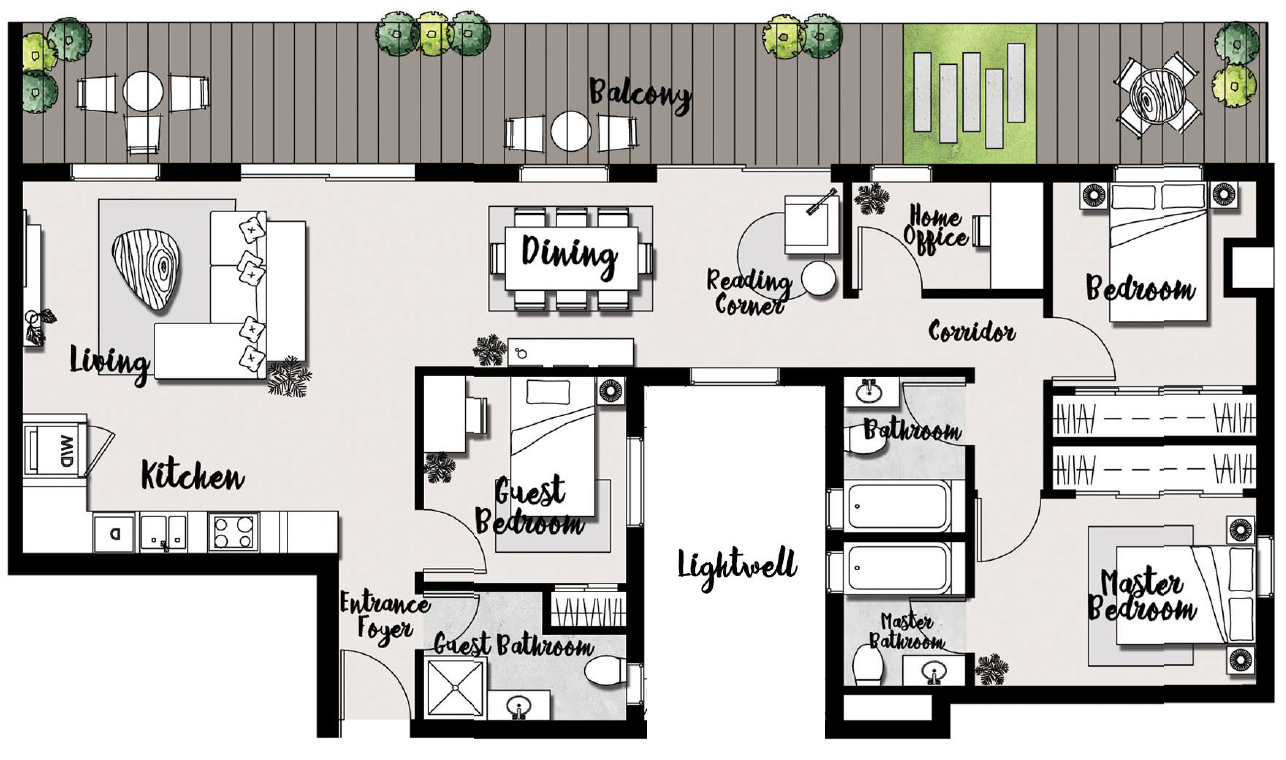 Floor plan for penthouse at Kinda