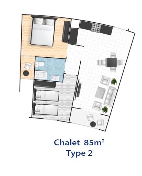 Floor plan for chalet at Lasirena Bay