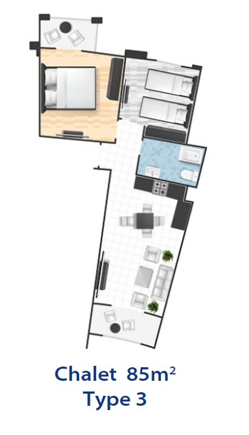 Floor plan for chalet at Lasirena Bay