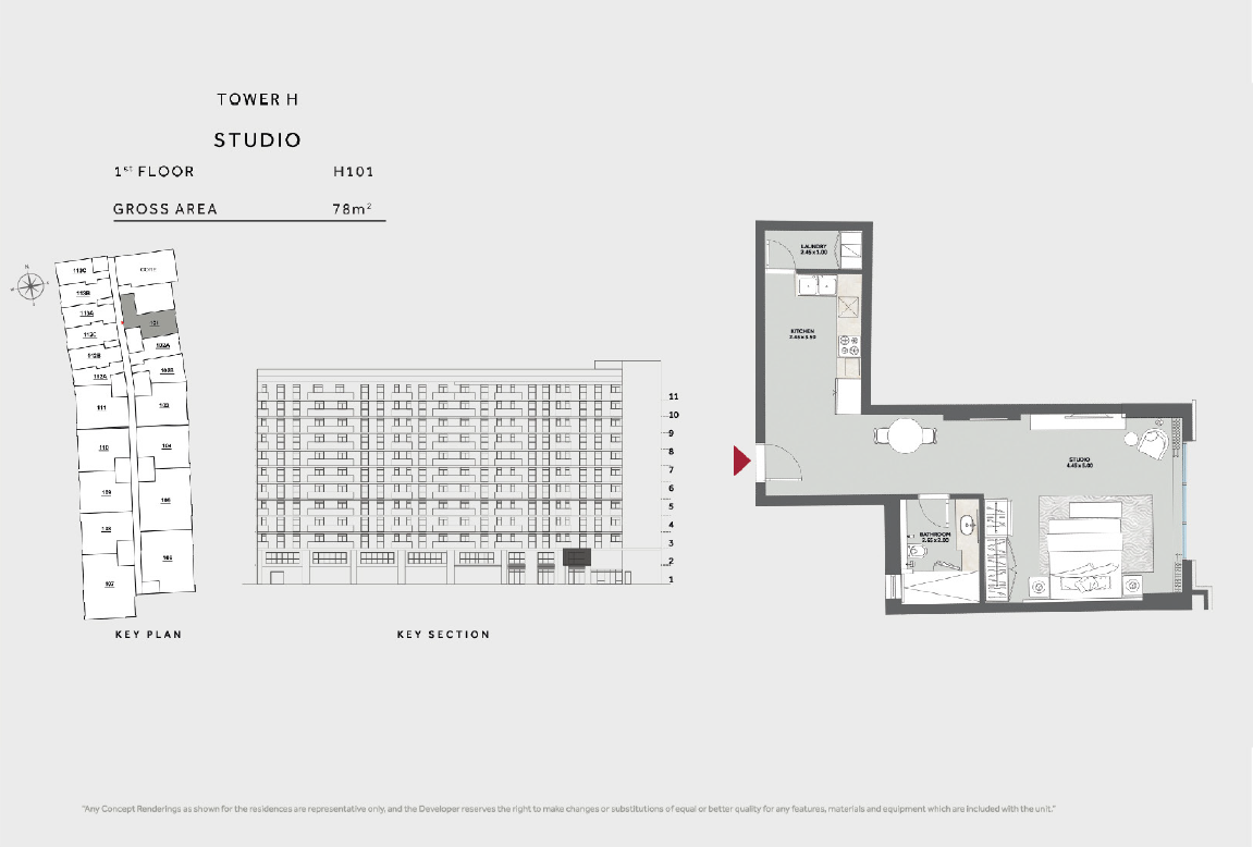 Floor plan for studio at Marriott Residences Heliopolis