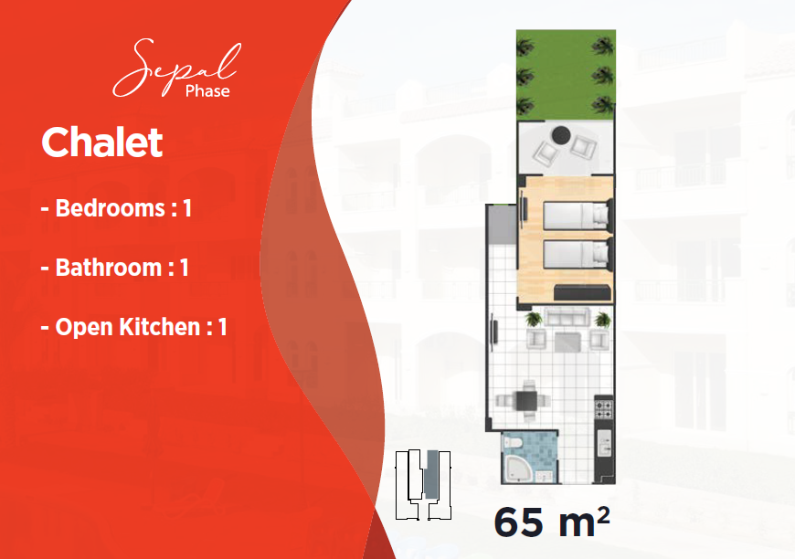 Floor plan for chalet at Lasirena Palm Beach
