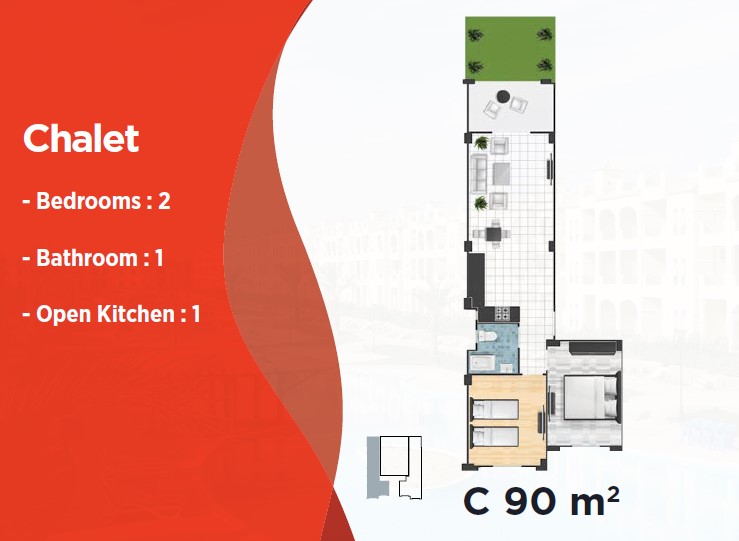Floor plan for chalet at Lasirena Palm Beach