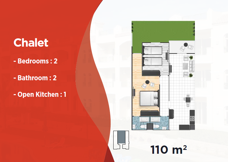 Floor plan for chalet at Lasirena Palm Beach