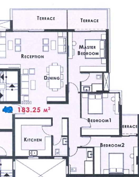 Floor plan for apartment at Palm Hills New Cairo