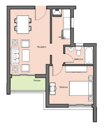 Floor plan for studio at Nyoum Mostaqbal City