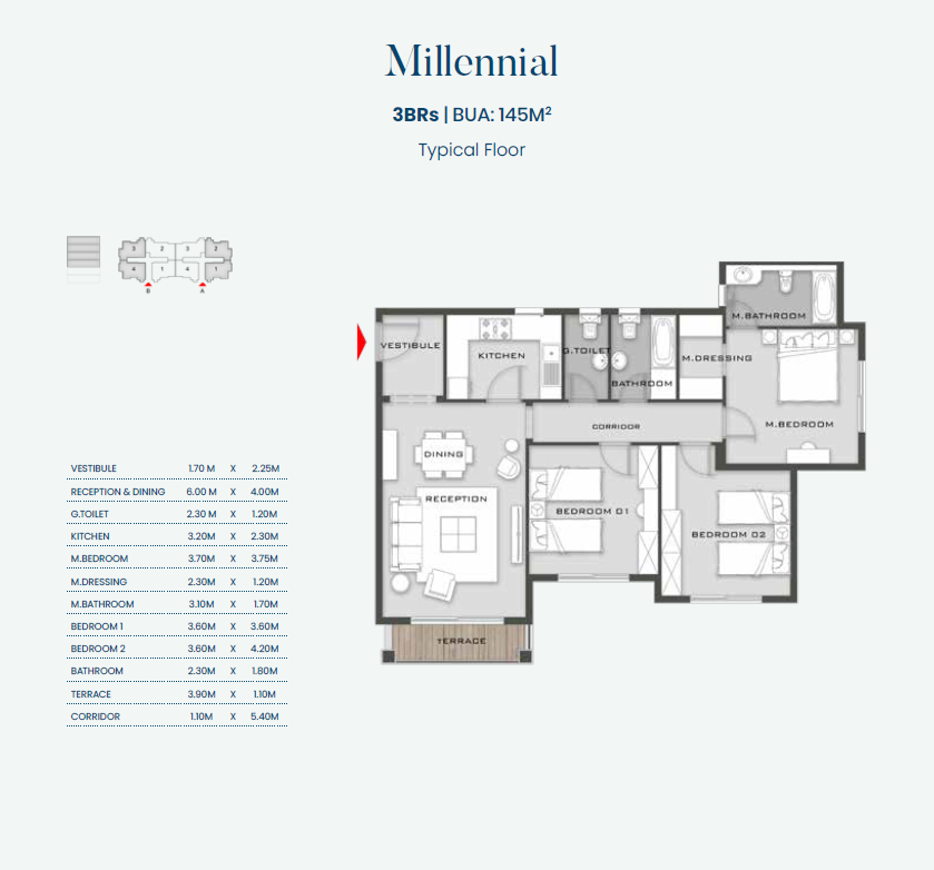 Floor plan for apartment at Aliva Mountain View Mostakbal City