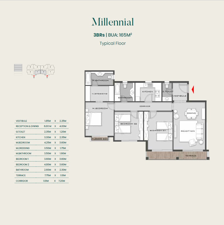 Floor plan for apartment at Aliva Mountain View Mostakbal City