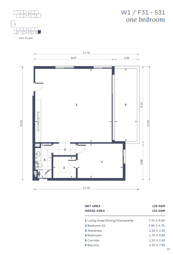 Floor plan for apartment at WBR1