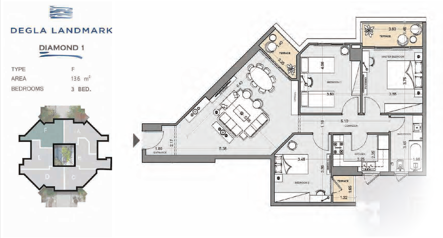 Floor plan for apartment at Degla Land Mark