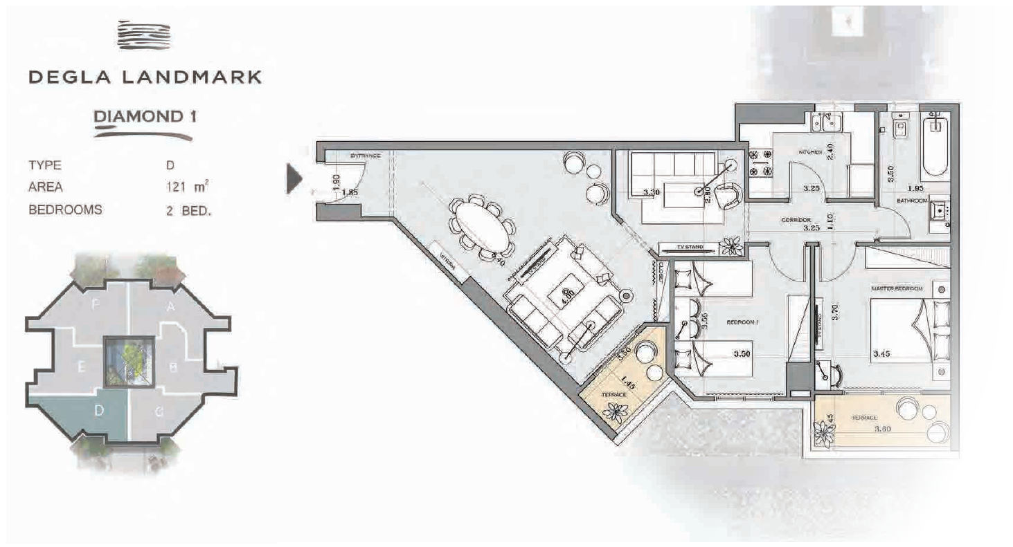 Floor plan for apartment at Degla Land Mark