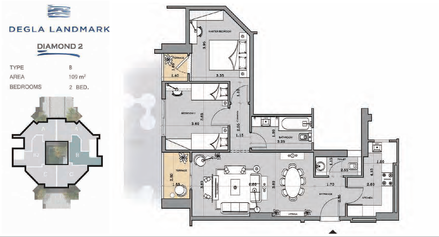 Floor plan for apartment at Degla Land Mark