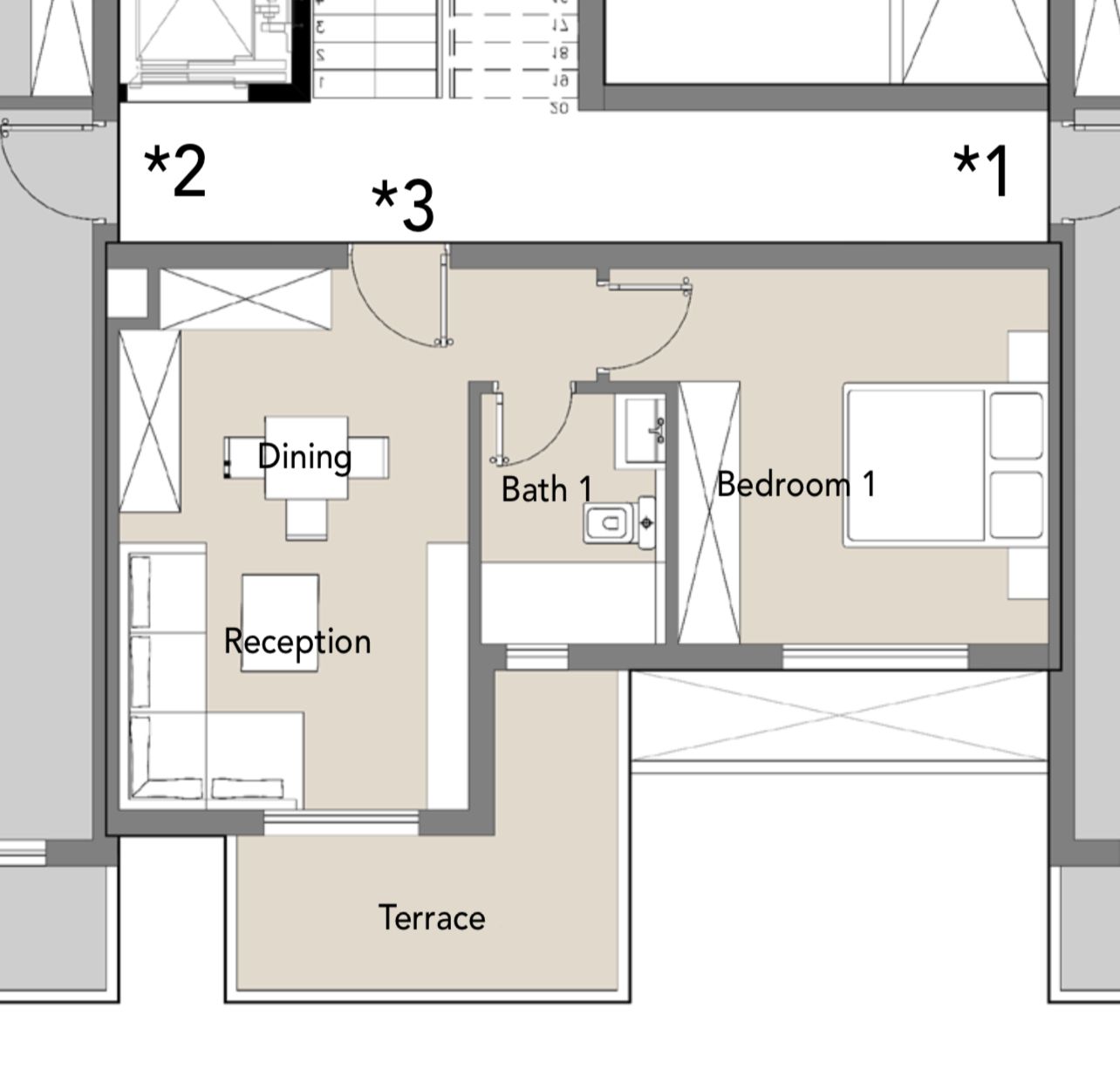 Floor plan for studio at Badya