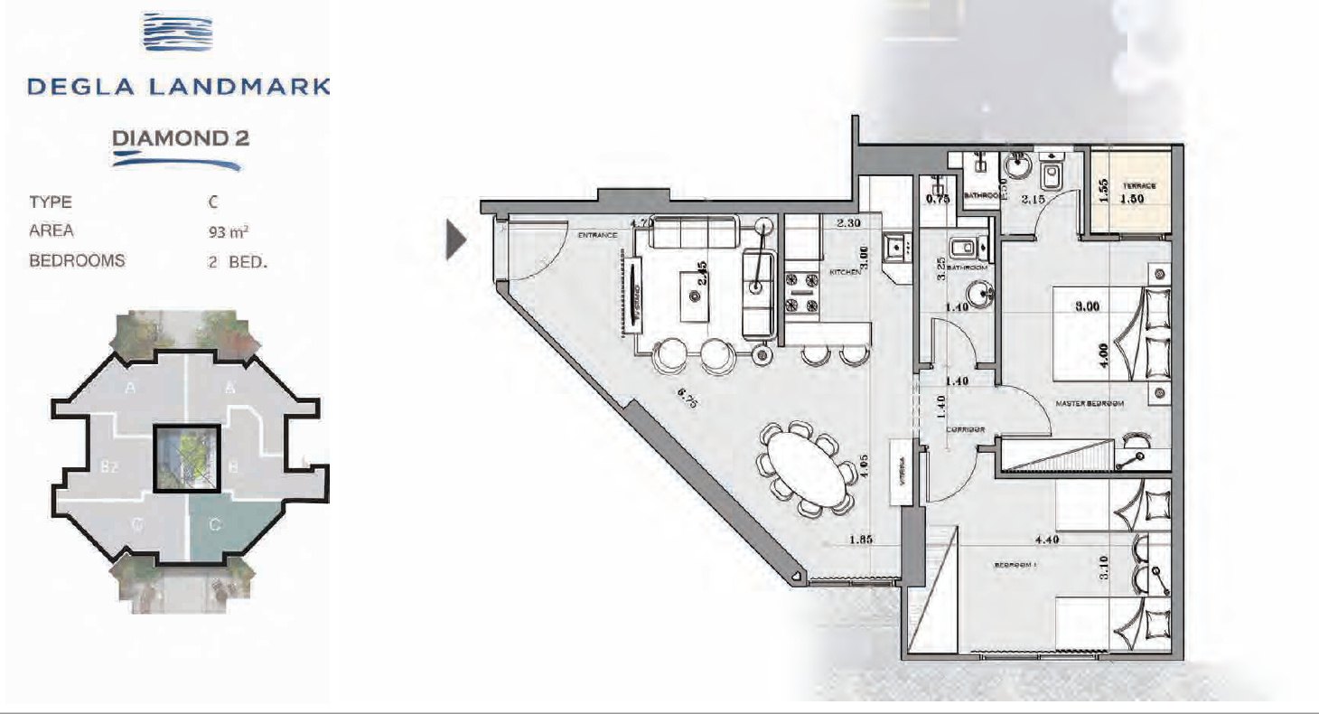 Floor plan for apartment at Degla Land Mark