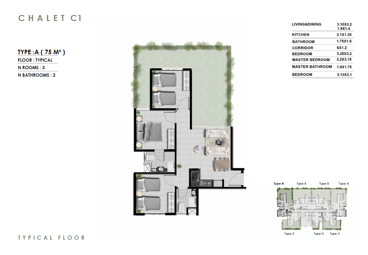 Floor plan for chalet at Zahra Morshedy Group