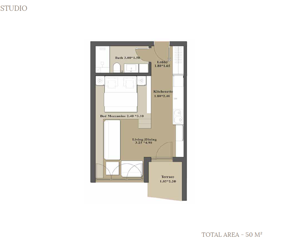 Floor plan for studio at Il Monte Galala