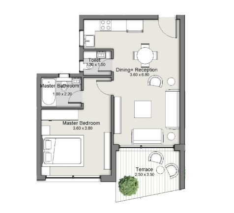 Floor plan for studio at The Median Residences