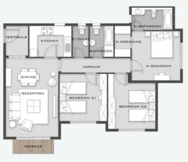 Floor plan for apartment at Aliva Mountain View Mostakbal City