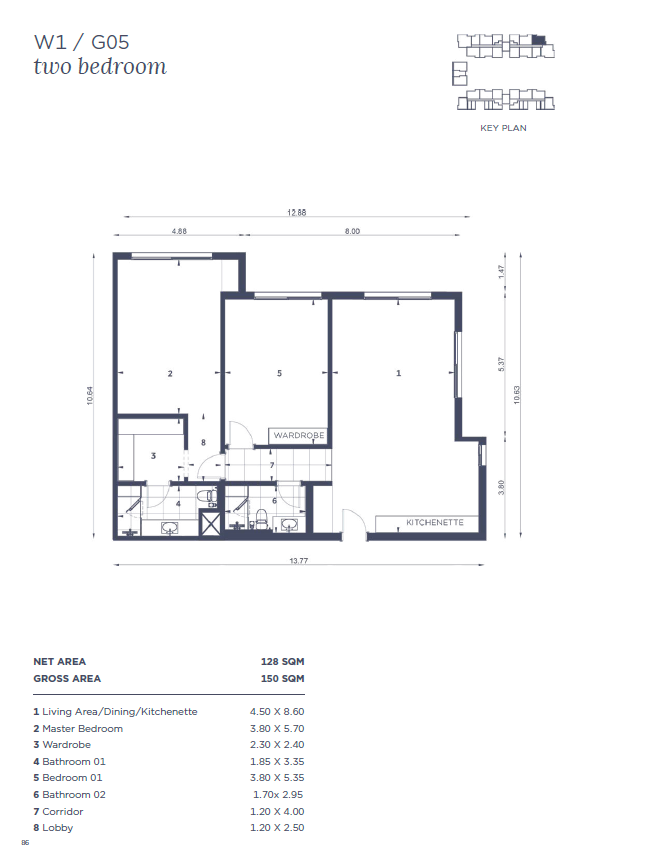 Floor plan for apartment at WBR1