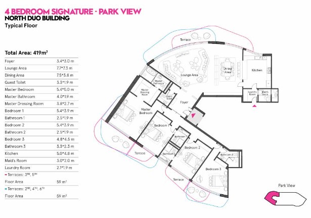 Floor plan for apartment at W Residences Cairo