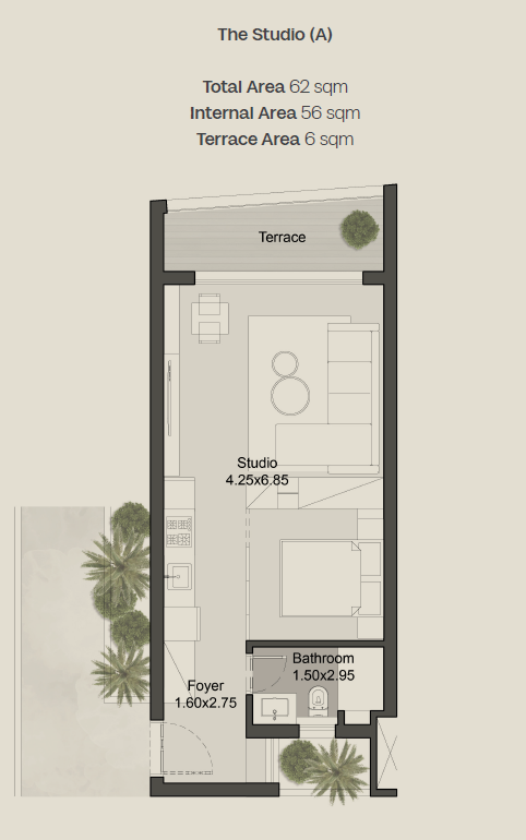 Floor plan for studio at The Med