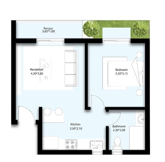 Floor plan for studio at Notion
