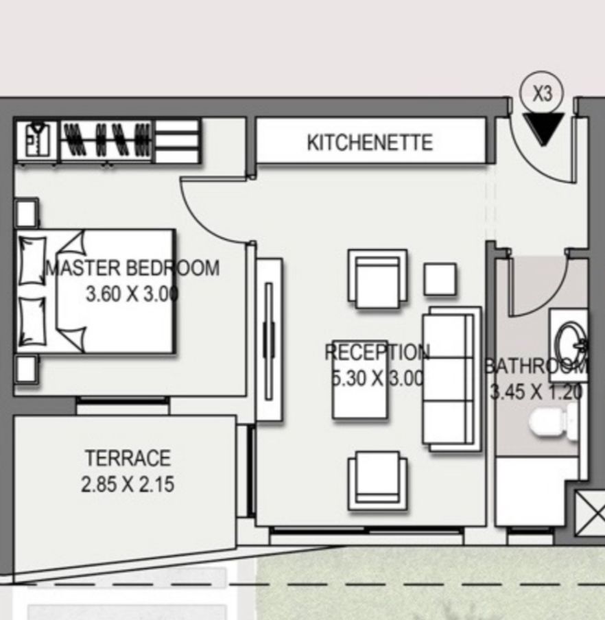 Floor plan for studio at Taj City