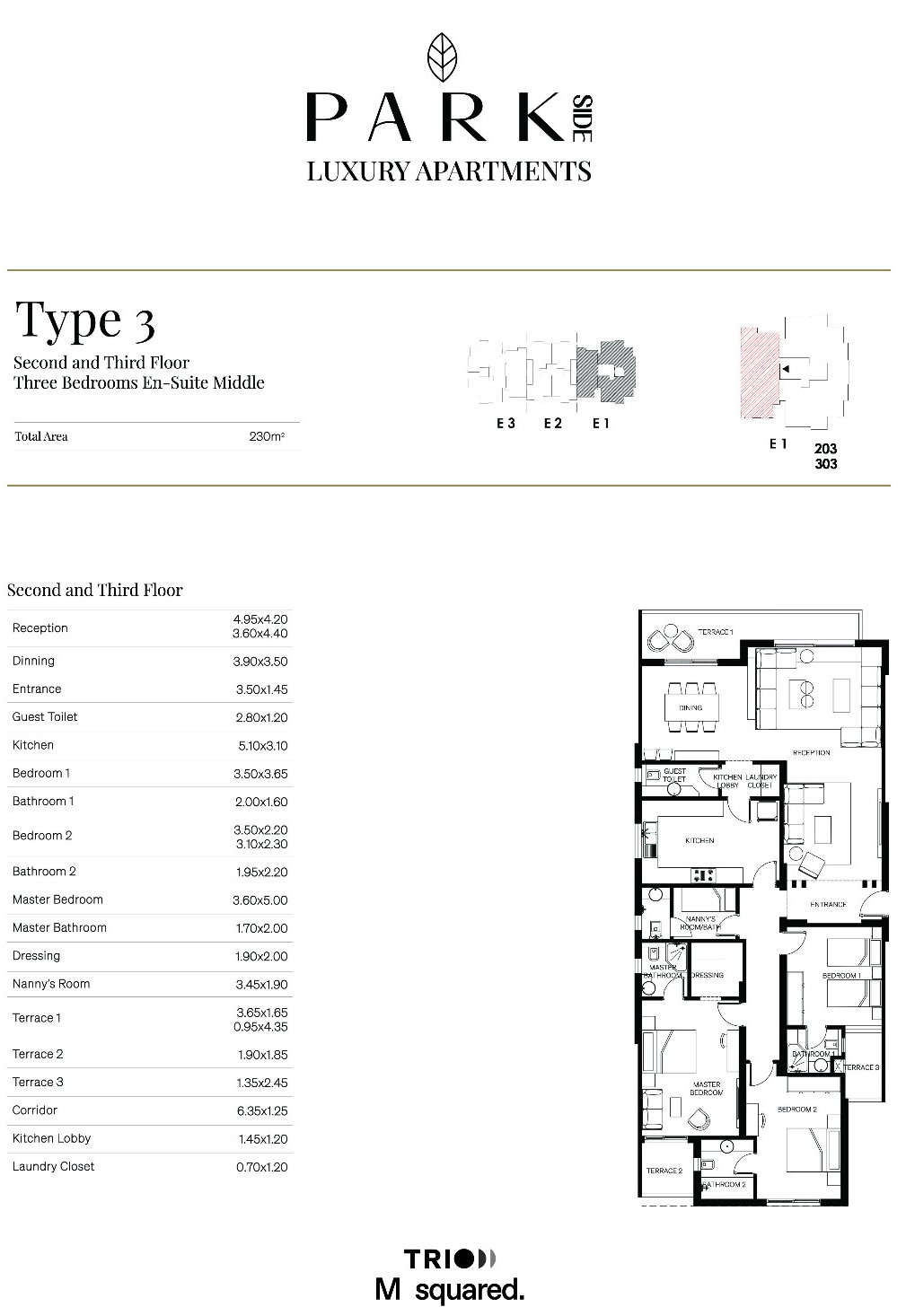 Floor plan for apartment at Trio