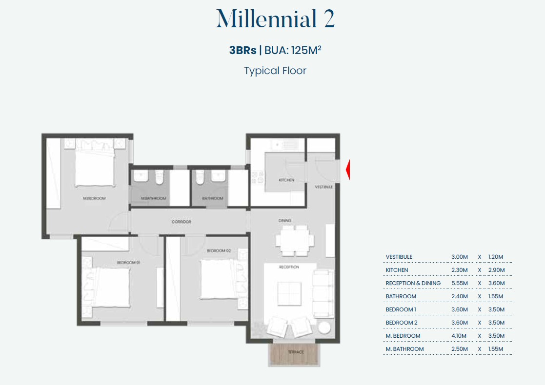 Floor plan for apartment at Aliva Mountain View Mostakbal City