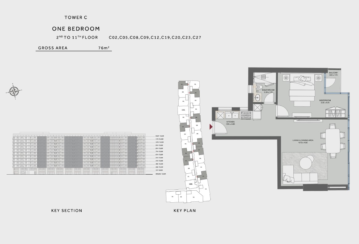 Floor plan for apartment at Redwood Tower