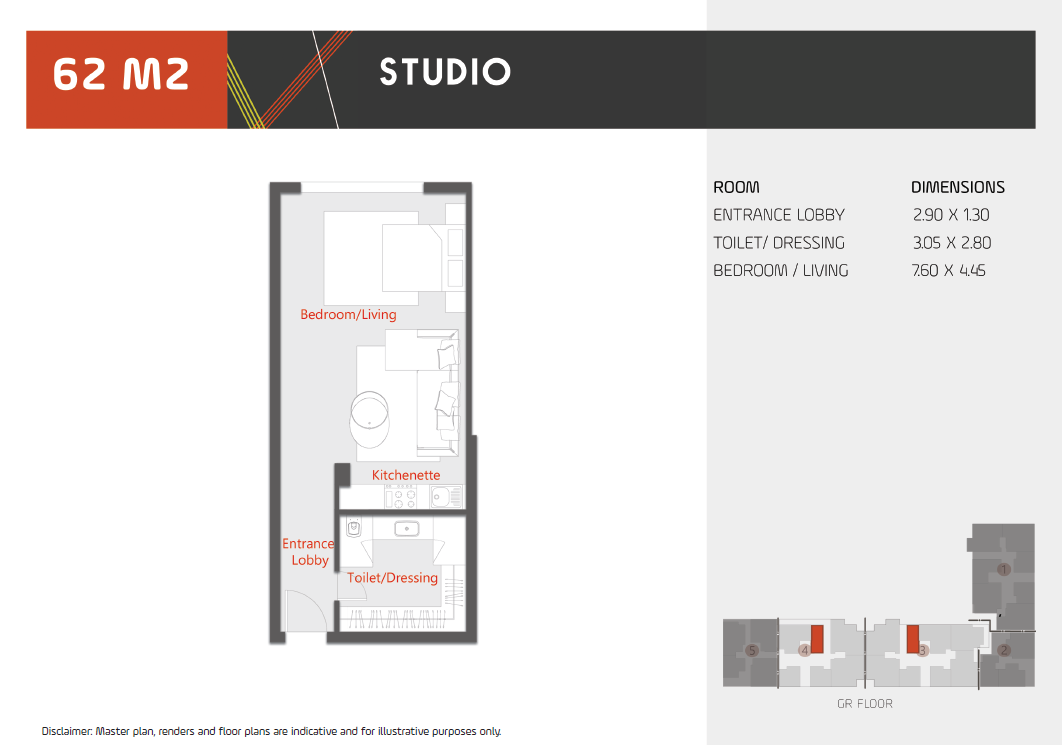 Floor plan for studio at Al Karma Kay