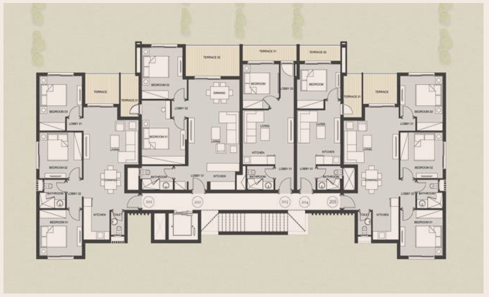 Floor plan for studio at Carnelia