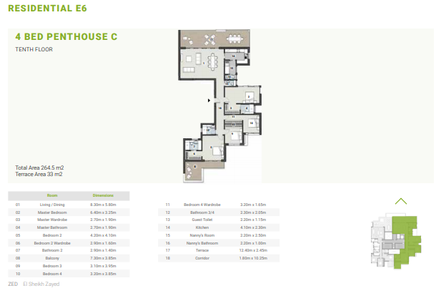 Floor plan for penthouse at Zed The U