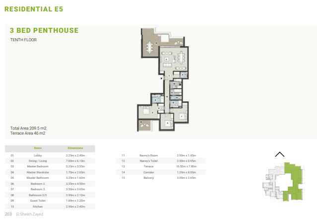 Floor plan for penthouse at Zed The U