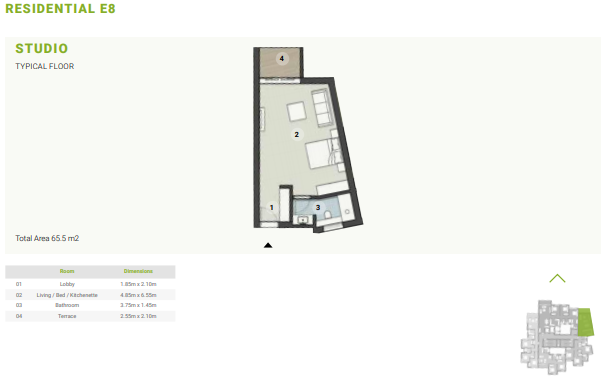 Floor plan for studio at Zed The U